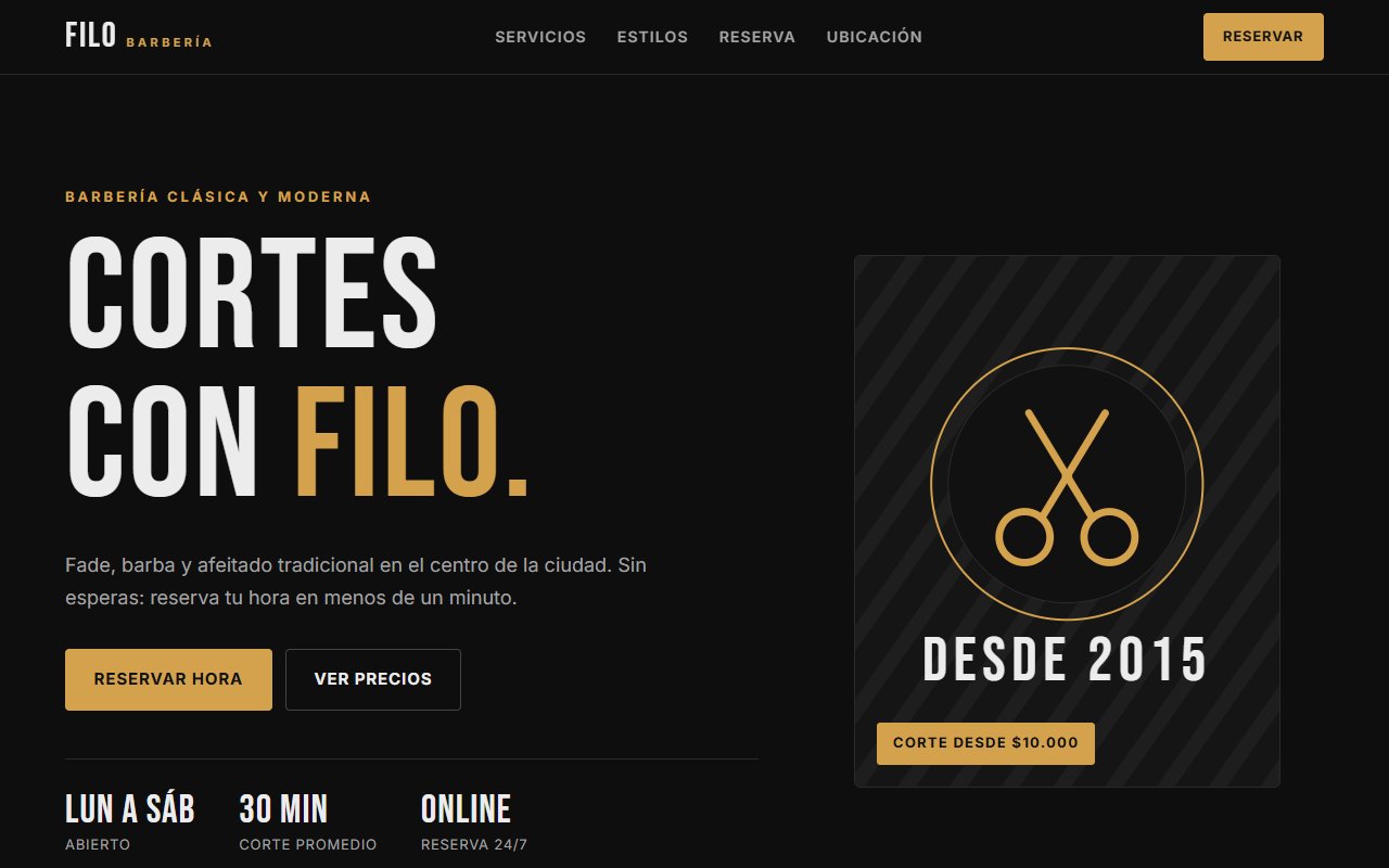 Vista del modelo Barbería: fondo oscuro con detalles dorados